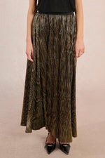 Load image into Gallery viewer, Pleated Metallic Maxi Skirt in Gold
