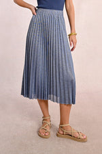 Load image into Gallery viewer, Pleated Knit Maxi Skirt in Iridescent Blue
