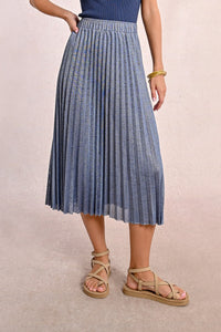 Pleated Knit Maxi Skirt in Iridescent Blue