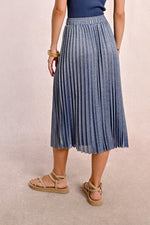 Load image into Gallery viewer, Pleated Knit Maxi Skirt in Iridescent Blue
