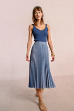 Load image into Gallery viewer, Pleated Knit Maxi Skirt in Iridescent Blue
