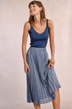 Load image into Gallery viewer, Pleated Knit Maxi Skirt in Iridescent Blue
