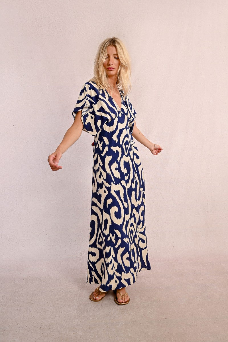 Printed Maxi Dress in Thais Navy