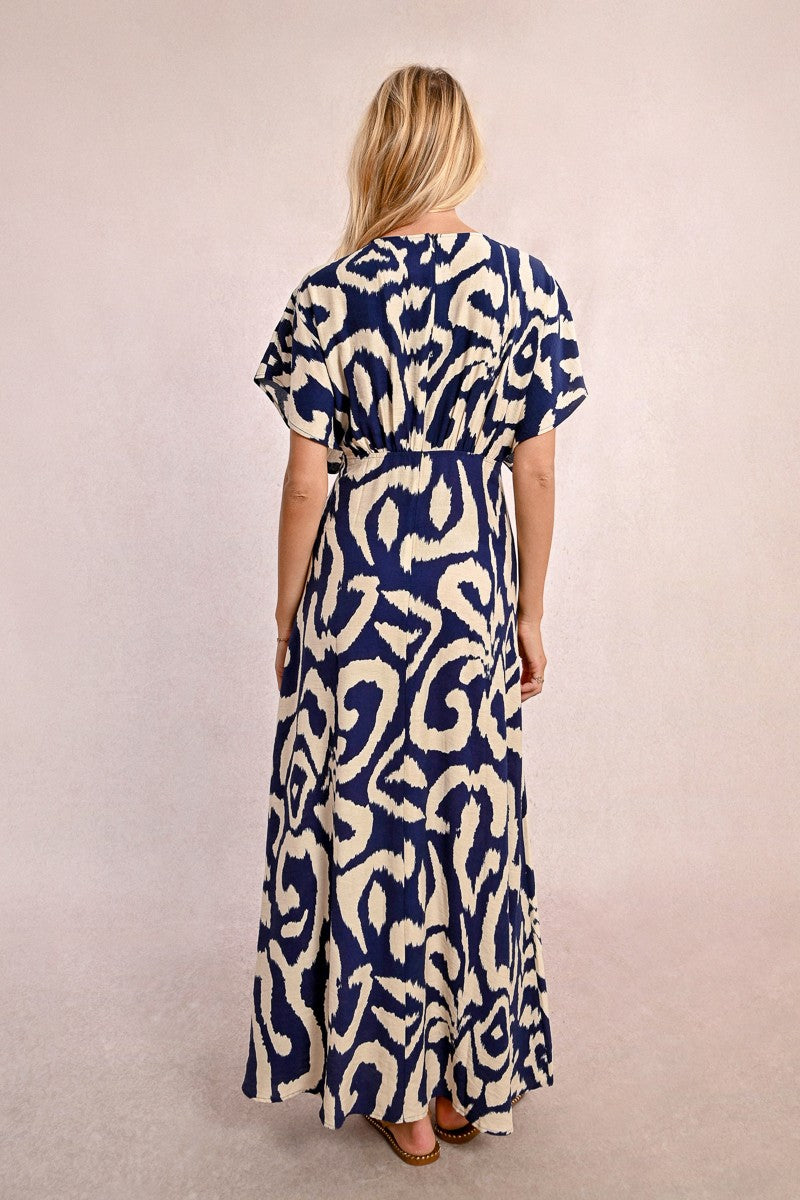 Printed Maxi Dress in Thais Navy
