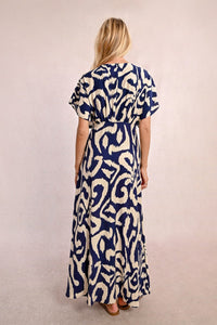Printed Maxi Dress in Thais Navy