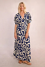 Load image into Gallery viewer, Printed Maxi Dress in Thais Navy
