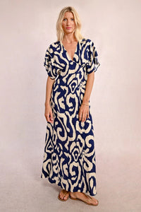 Printed Maxi Dress in Thais Navy