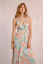 Load image into Gallery viewer, Faux Wrap Maxi Dress Turquoise Jazz
