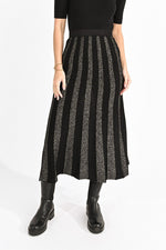 Load image into Gallery viewer, Lurex Stripe Sweater Skirt in Black
