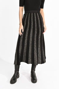 Lurex Stripe Sweater Skirt in Black