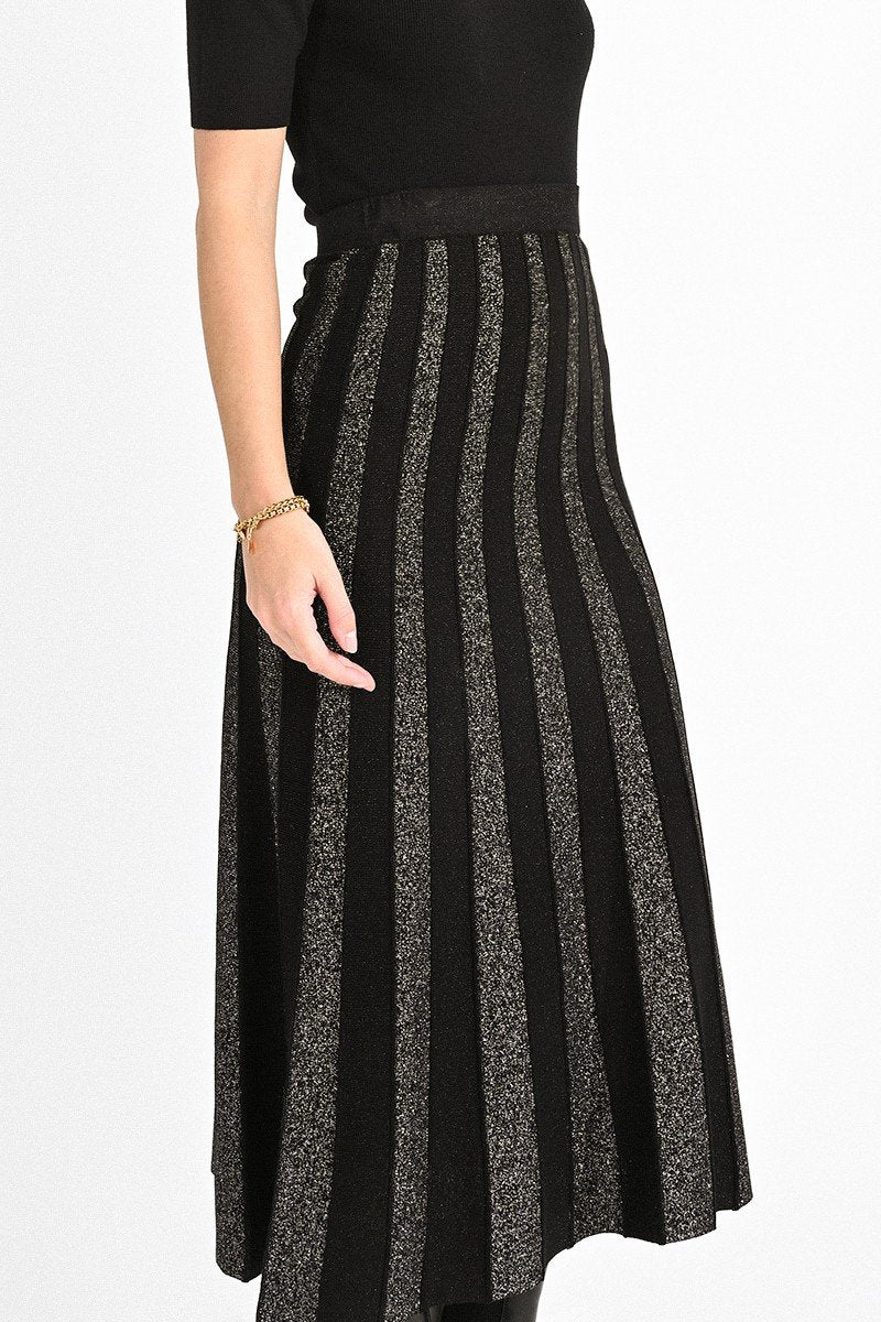 Lurex Stripe Sweater Skirt in Black