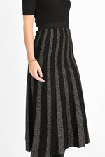 Load image into Gallery viewer, Lurex Stripe Sweater Skirt in Black
