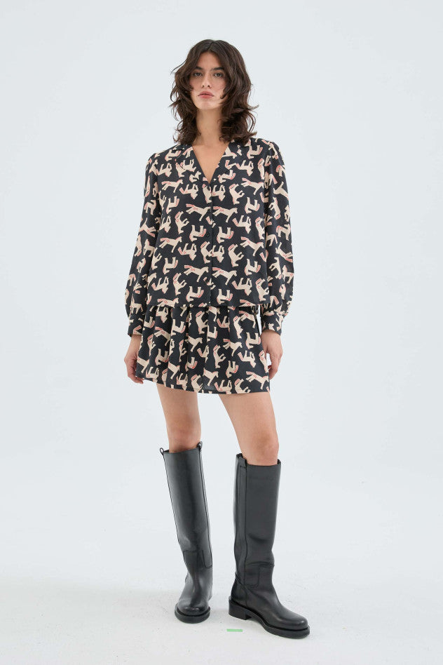 Horse Print Blouse in Black