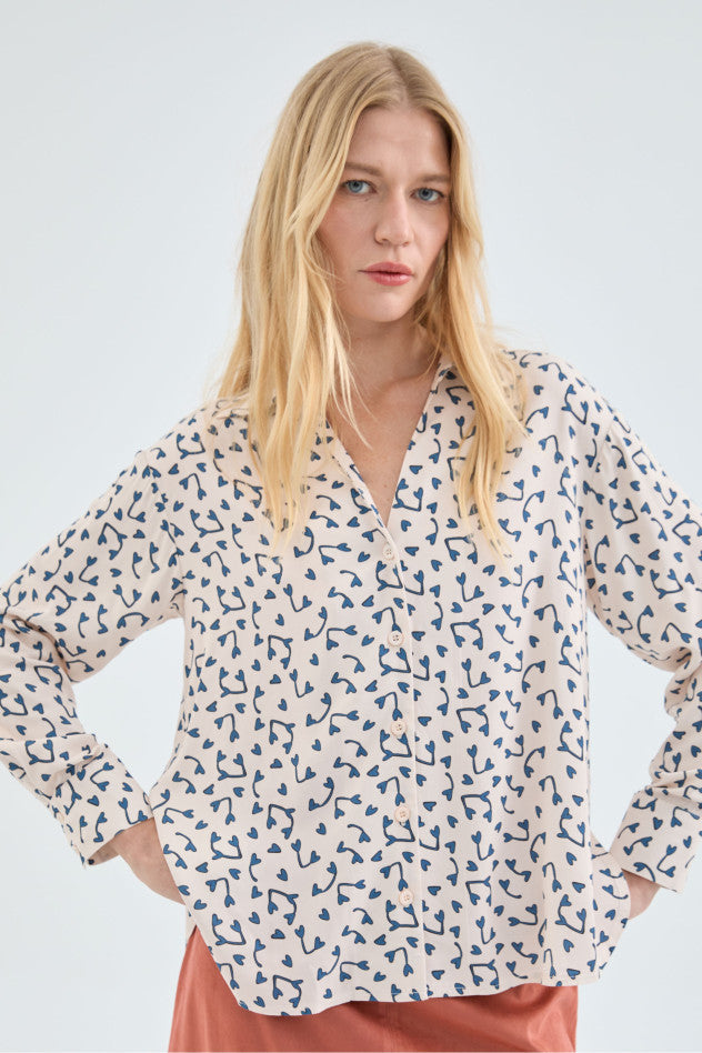 Heart Print Blouse in Cream