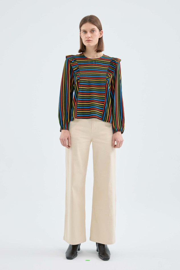 Striped Ruffled Blouse in Multi