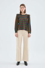 Load image into Gallery viewer, Striped Ruffled Blouse in Multi
