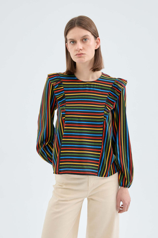 Striped Ruffled Blouse in Multi