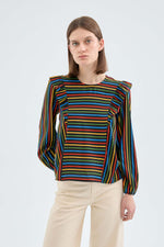Load image into Gallery viewer, Striped Ruffled Blouse in Multi
