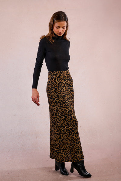 Leopard Knit Maxi Skirt in Khaki - Main Image