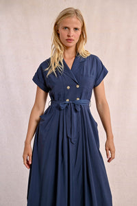 Trench Midi Shirt Dress in Navy Blue