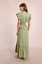 Load image into Gallery viewer, Ruffle V Neck Maxi Dress in Light Khaki
