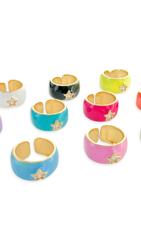 Gold Plated CZ Star Enamel Ring in Black