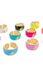 Gold Plated CZ Star Enamel Ring in Black