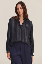 Load image into Gallery viewer, Cynthia Long Sleeve Boho Top in Navy
