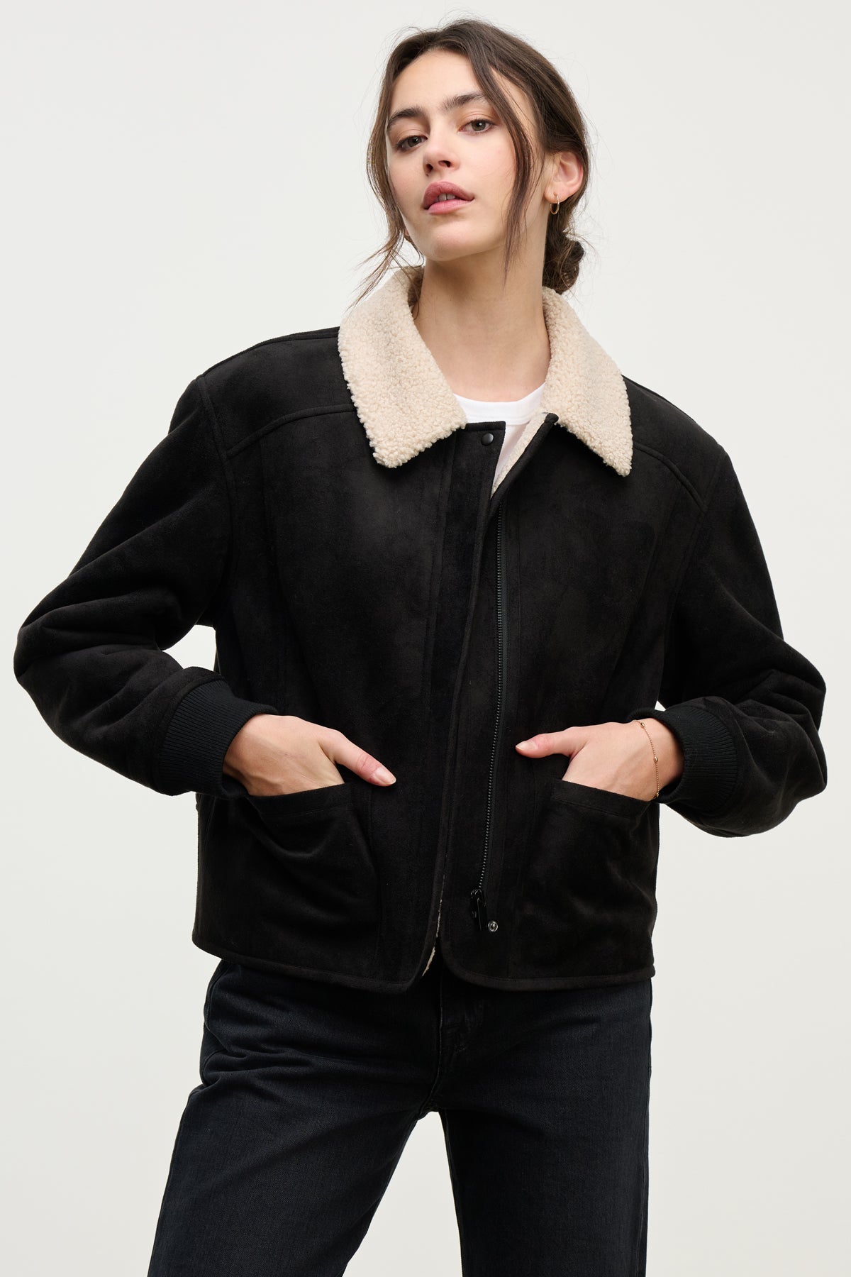 Juno Sherpa Jacket in Black/Cream
