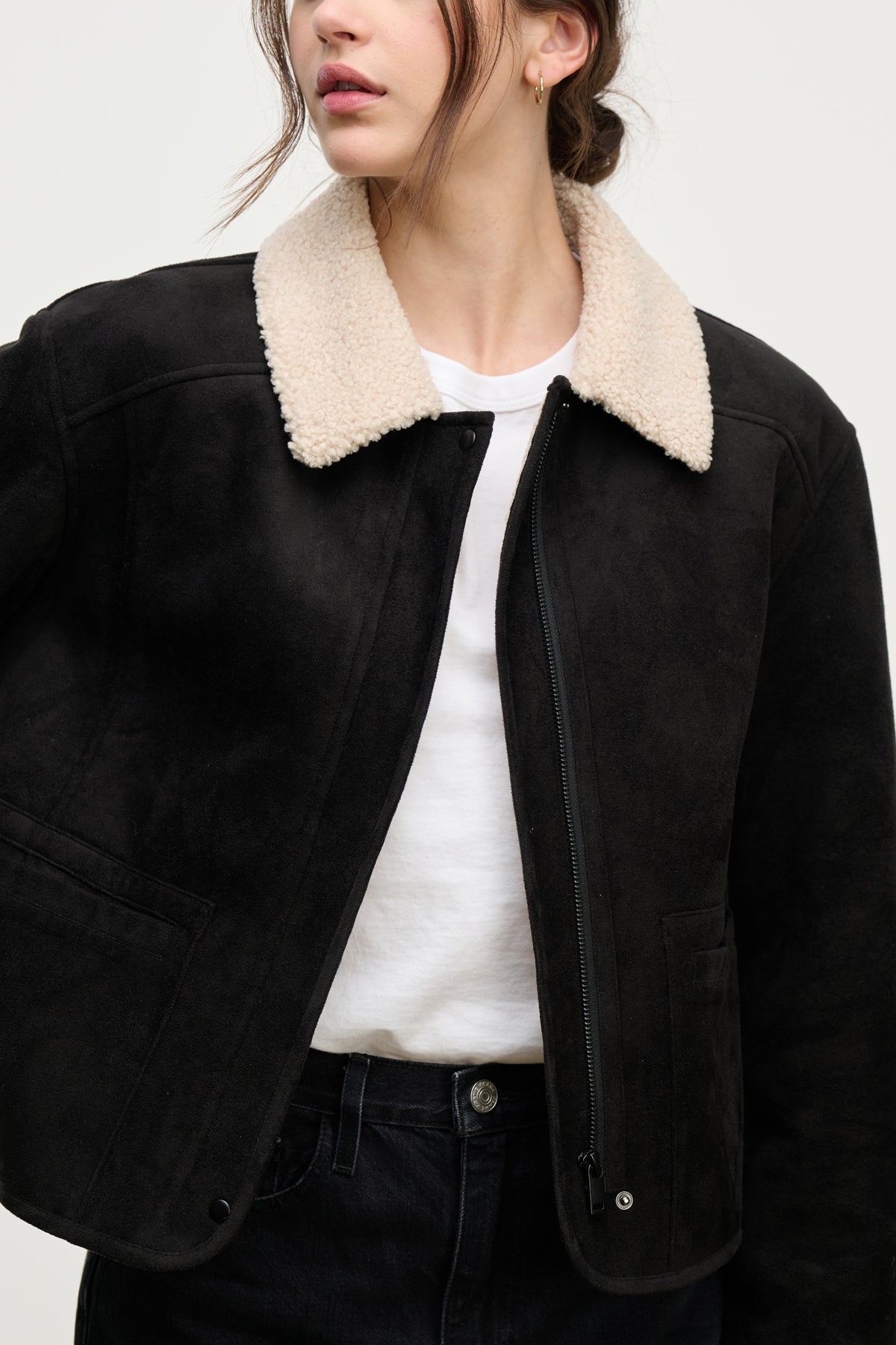 Juno Sherpa Jacket in Black/Cream