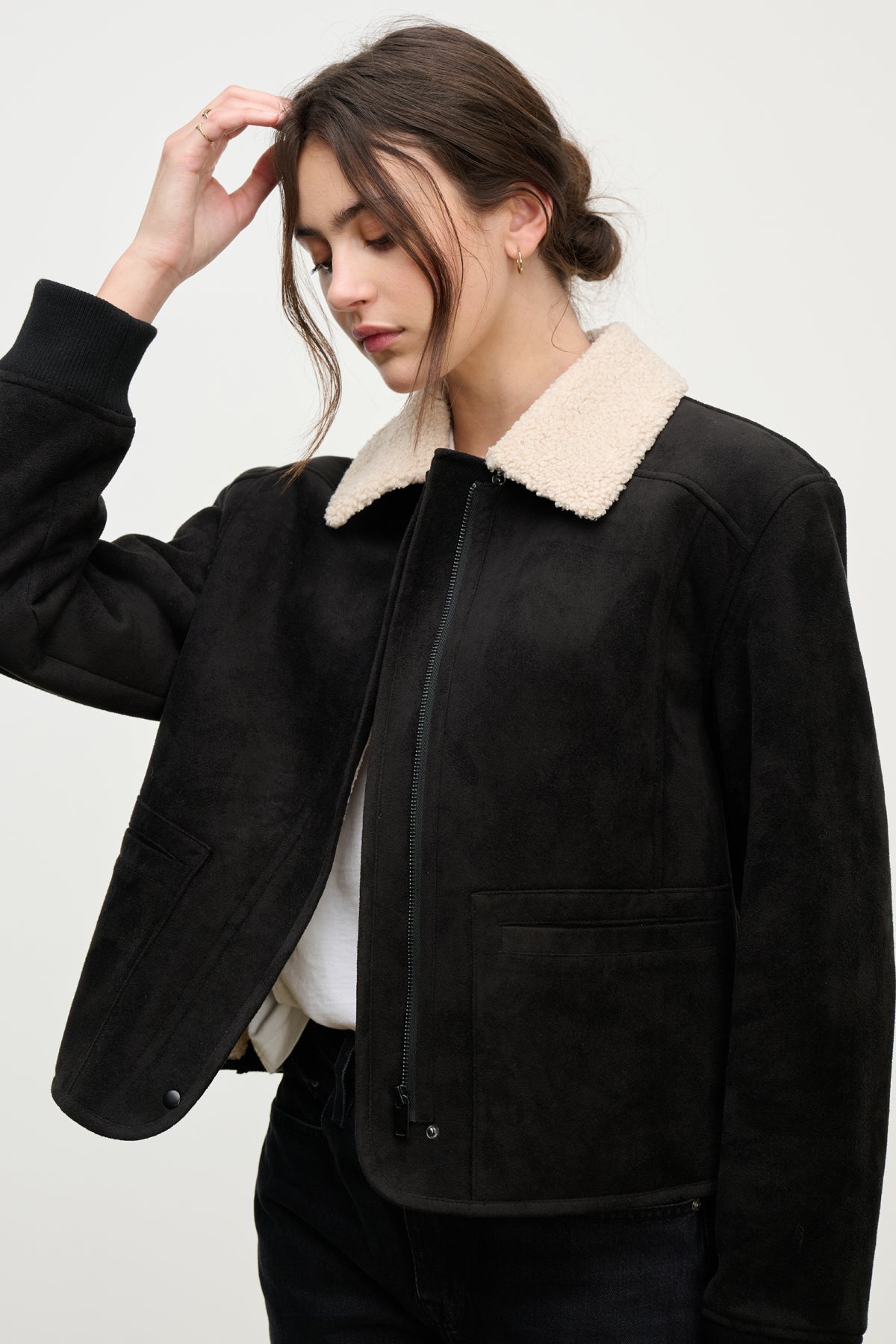 Juno Sherpa Jacket in Black/Cream