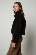 Load image into Gallery viewer, Kelly Short Lux Sherpa Reversible Jacket in Black
