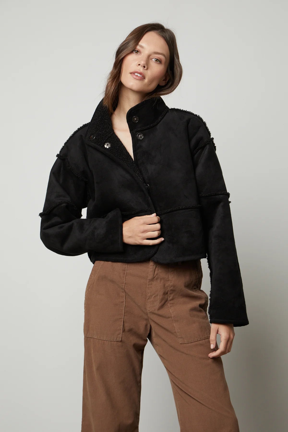 Kelly Short Lux Sherpa Reversible Jacket in Black