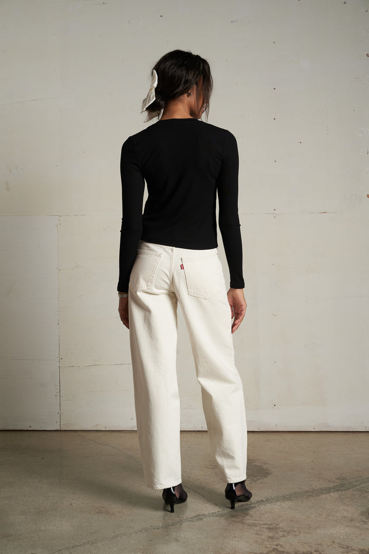 Maureen Lux Rib Crew Neck Cardigan in True Black