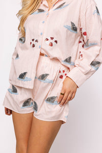 Light Pink Stripe Shark Fin and Float Button Up Collar Shirt