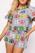 Load image into Gallery viewer, Multi Vintage Suitcase Cotton Top in Black and White Stripe
