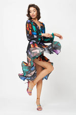 Load image into Gallery viewer, Midi Wrap Dress in Abstract
