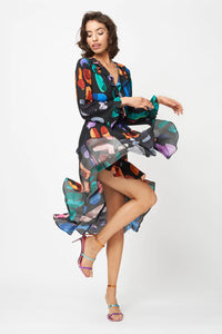 Midi Wrap Dress in Abstract