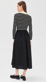 Load image into Gallery viewer, Striped Mixed Media Midi Dress in Black/Cream
