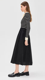 Load image into Gallery viewer, Striped Mixed Media Midi Dress in Black/Cream
