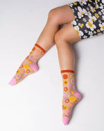 Load image into Gallery viewer, Smiley Face Daisy Sheer Crew Sock
