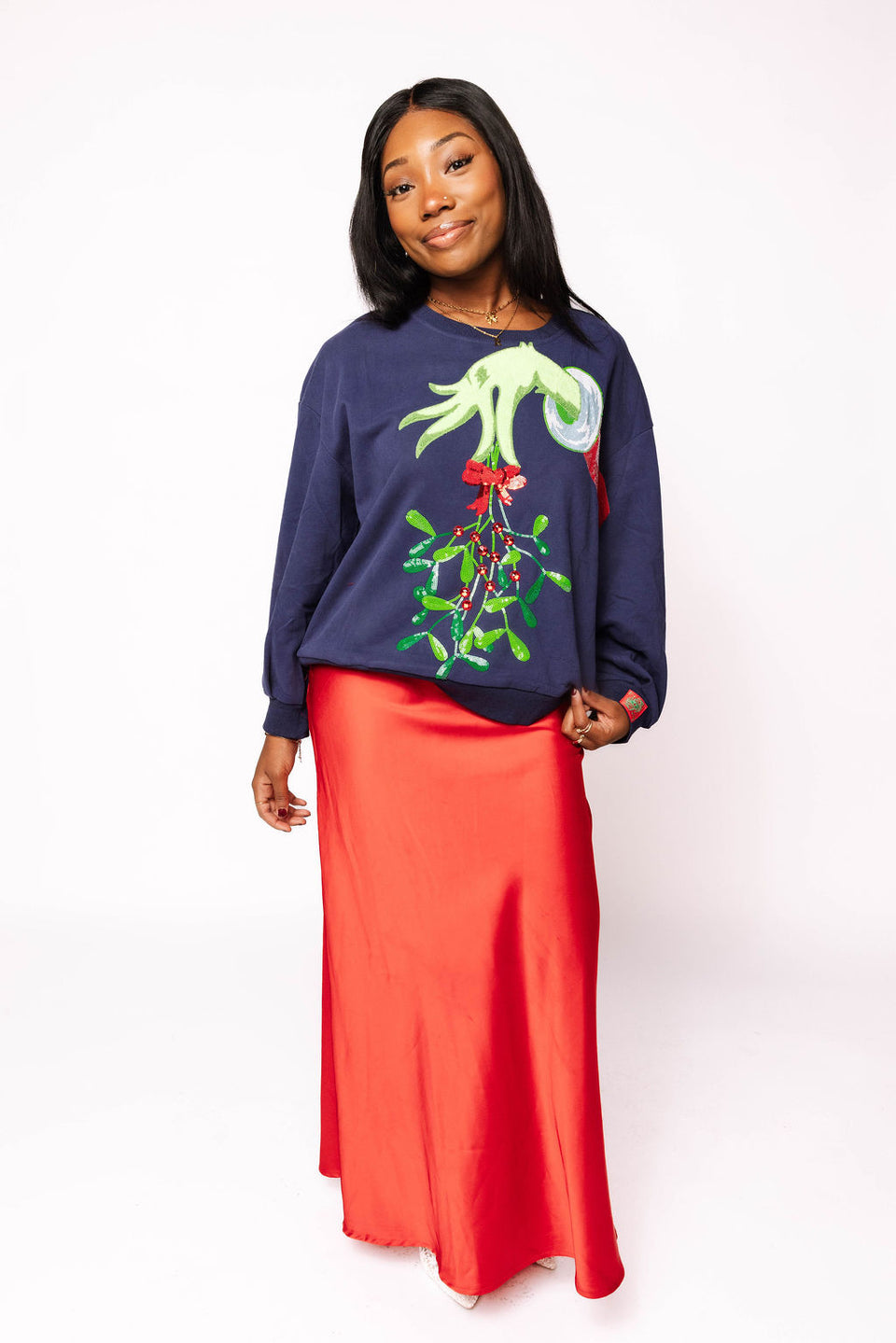 Grinch Mistletoe Hand Sweatshirt in Navy
