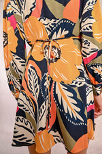 Load image into Gallery viewer, Tropical Floral Mini Wrap Dress in Mango Yellow Jane
