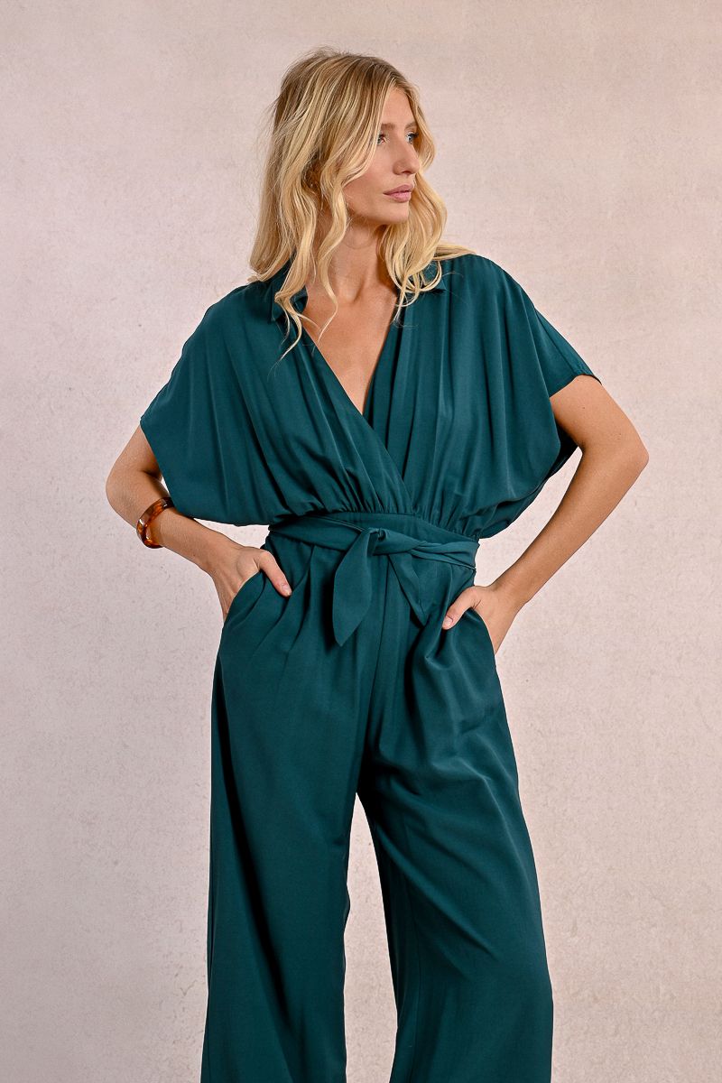 Collared Jumpsuit in Petrol Blue