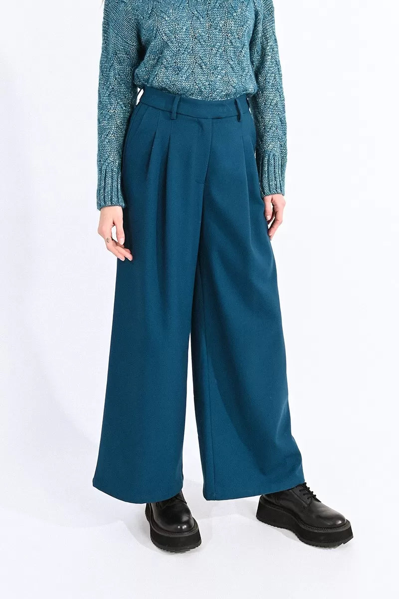 Wide Leg Trouser in Duck Blue