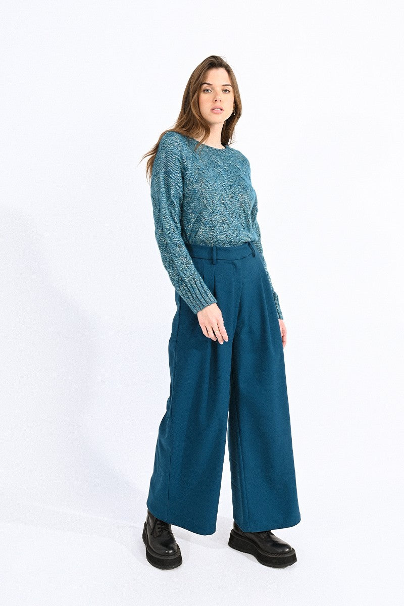 Wide Leg Trouser in Duck Blue