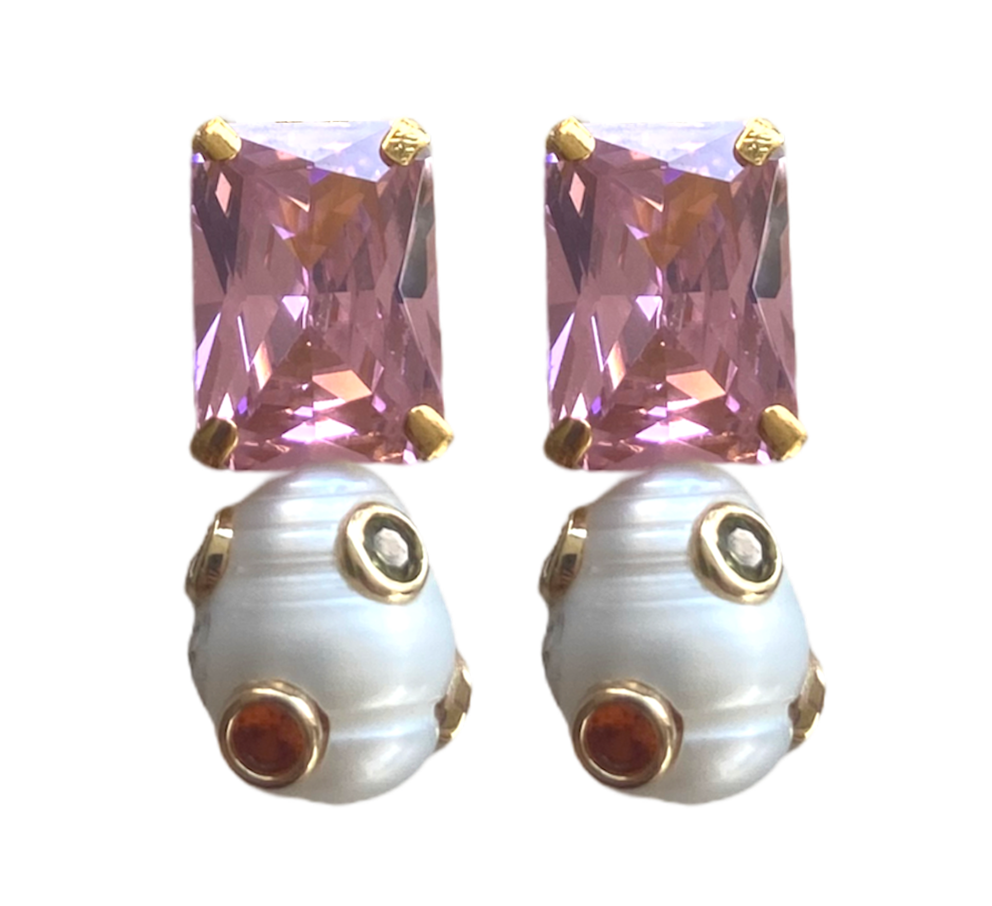 Octagon Pearl Stud in Pink