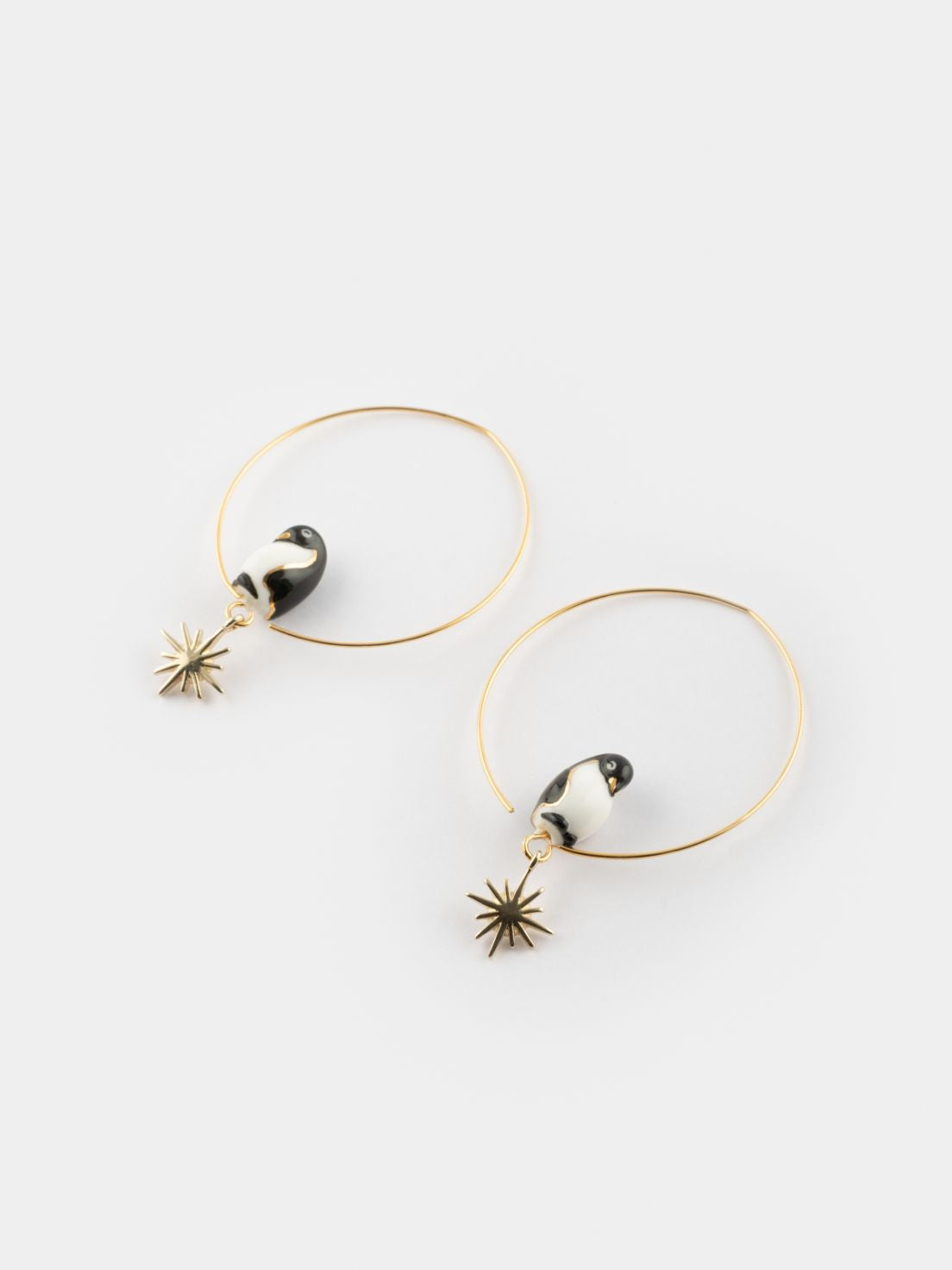 Small Penguin and Gold Star Hoop Earrings
