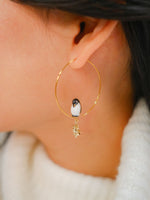 Load image into Gallery viewer, Small Penguin and Gold Star Hoop Earrings
