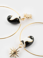 Load image into Gallery viewer, Small Penguin and Gold Star Hoop Earrings
